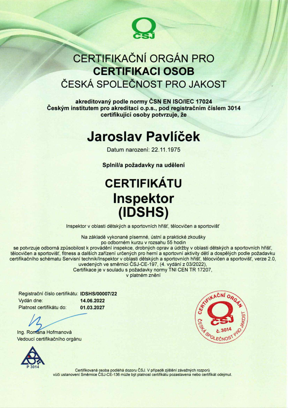 Certifikace Pavlicek